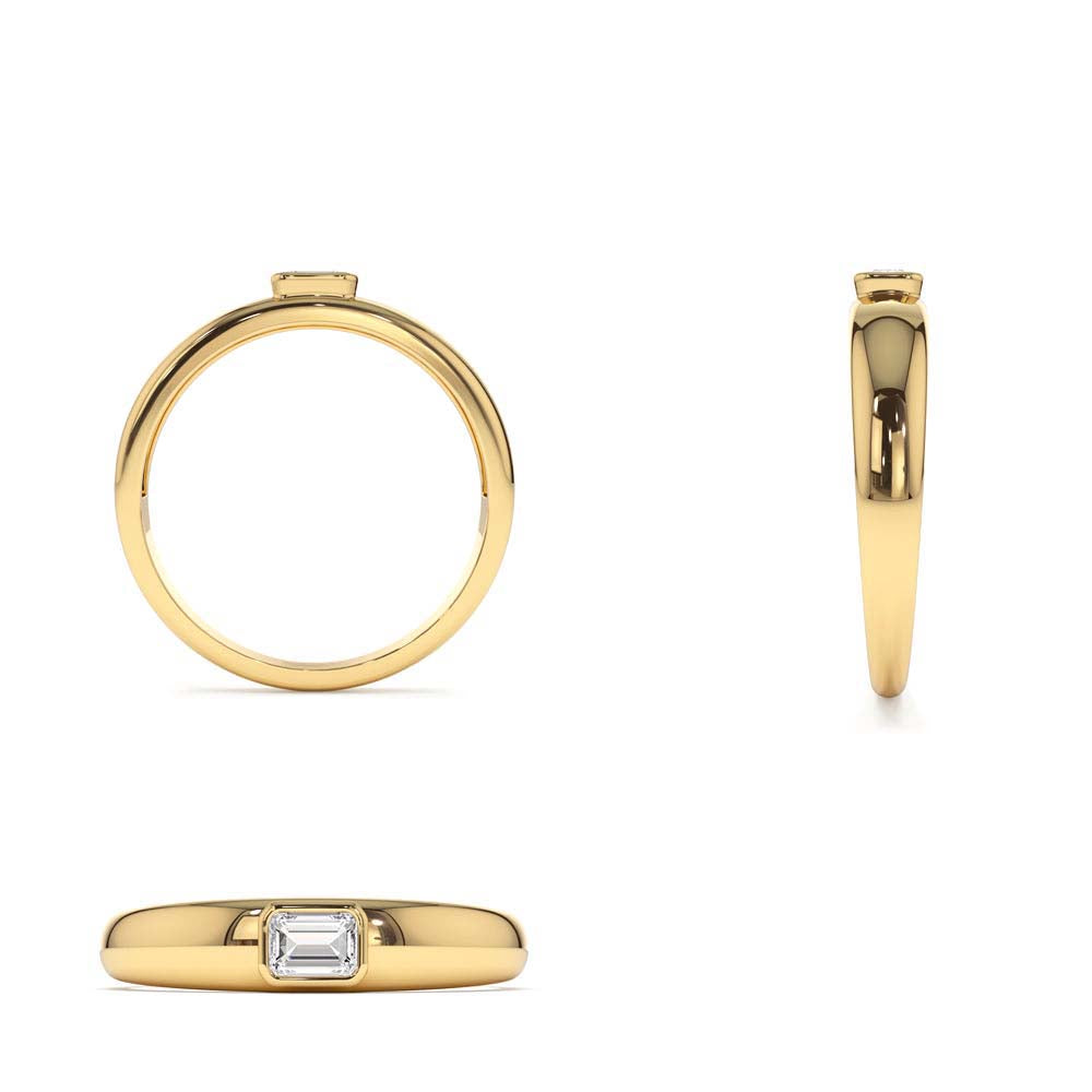 Dome Bezel Setting Emerald Cut Diamond Solitaire Ring in 14K Gold — view 3