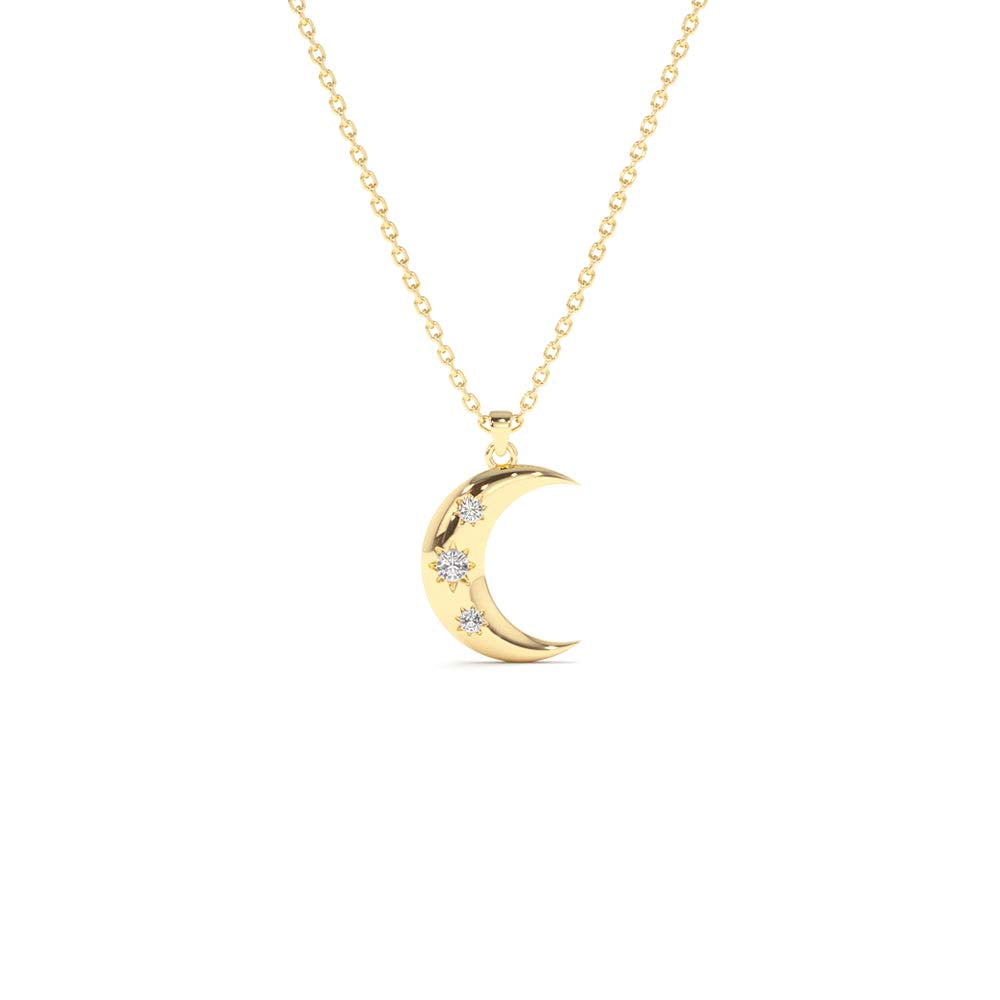 Star Setting Crescent Diamond Necklace in 14K Gold — view 1