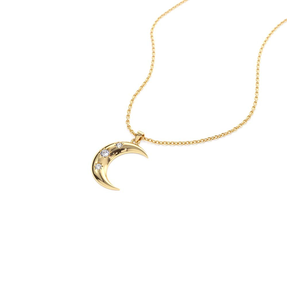 Star Setting Crescent Diamond Necklace in 14K Gold — view 2