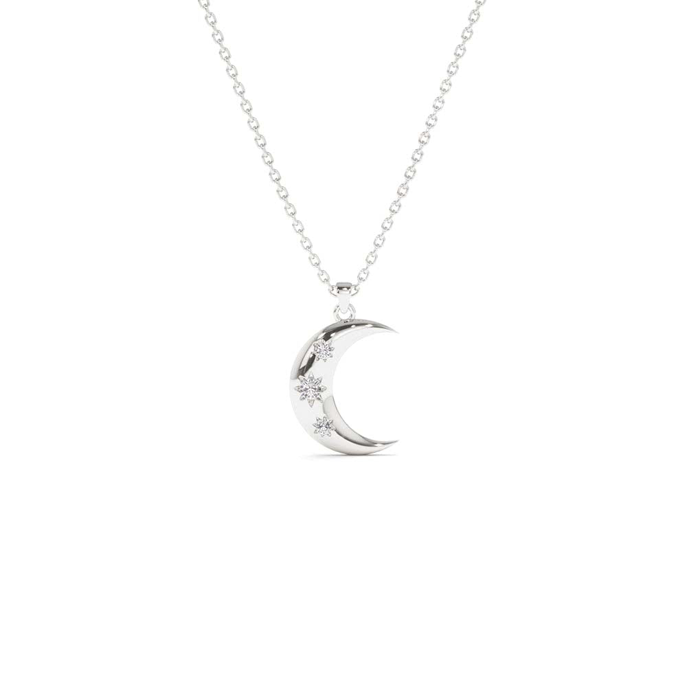 Star Setting Crescent Diamond Necklace in 14K Gold — view 3