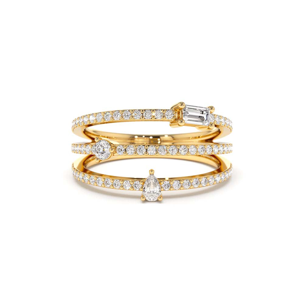Triple Row Mix Diamond Statement Ring in 14K Gold — view 1