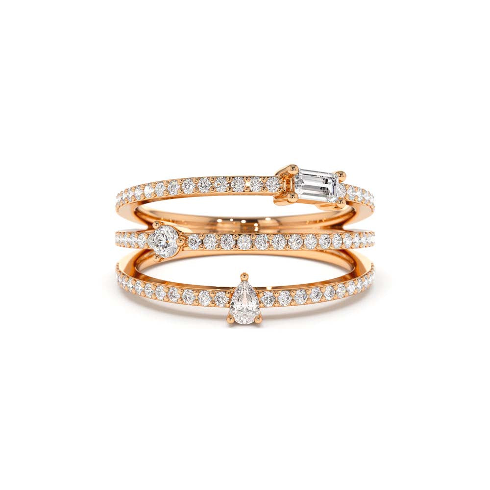 Triple Row Mix Diamond Statement Ring in 14K Gold — view 5