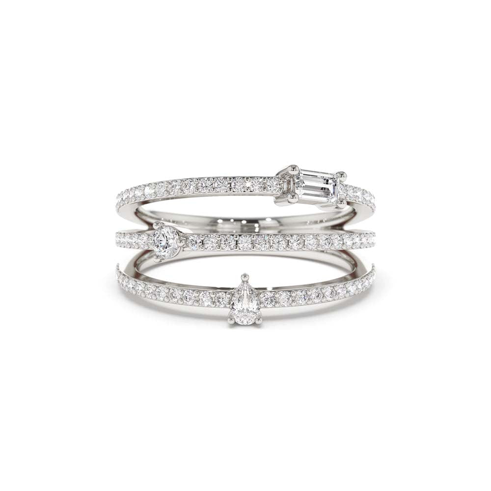 Triple Row Mix Diamond Statement Ring in 14K Gold — view 4