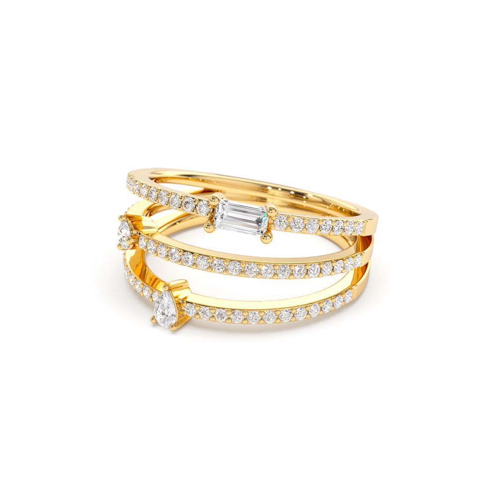 Triple Row Mix Diamond Statement Ring in 14K Gold — view 2
