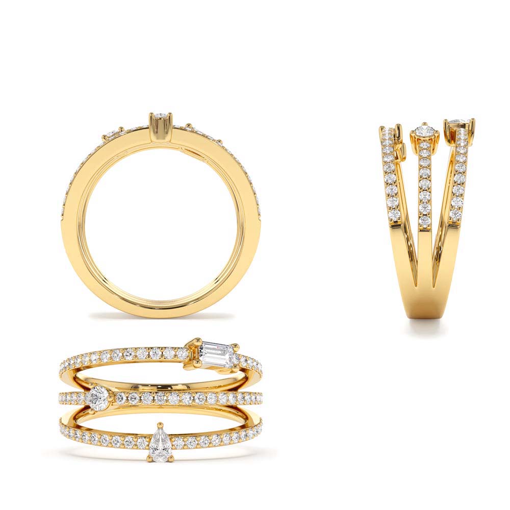 Triple Row Mix Diamond Statement Ring in 14K Gold — view 3