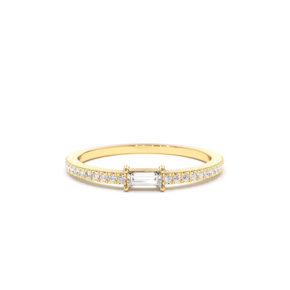 Stackable Baguette Diamond Ring with Pave Diamonds in 14K Gold — view 1