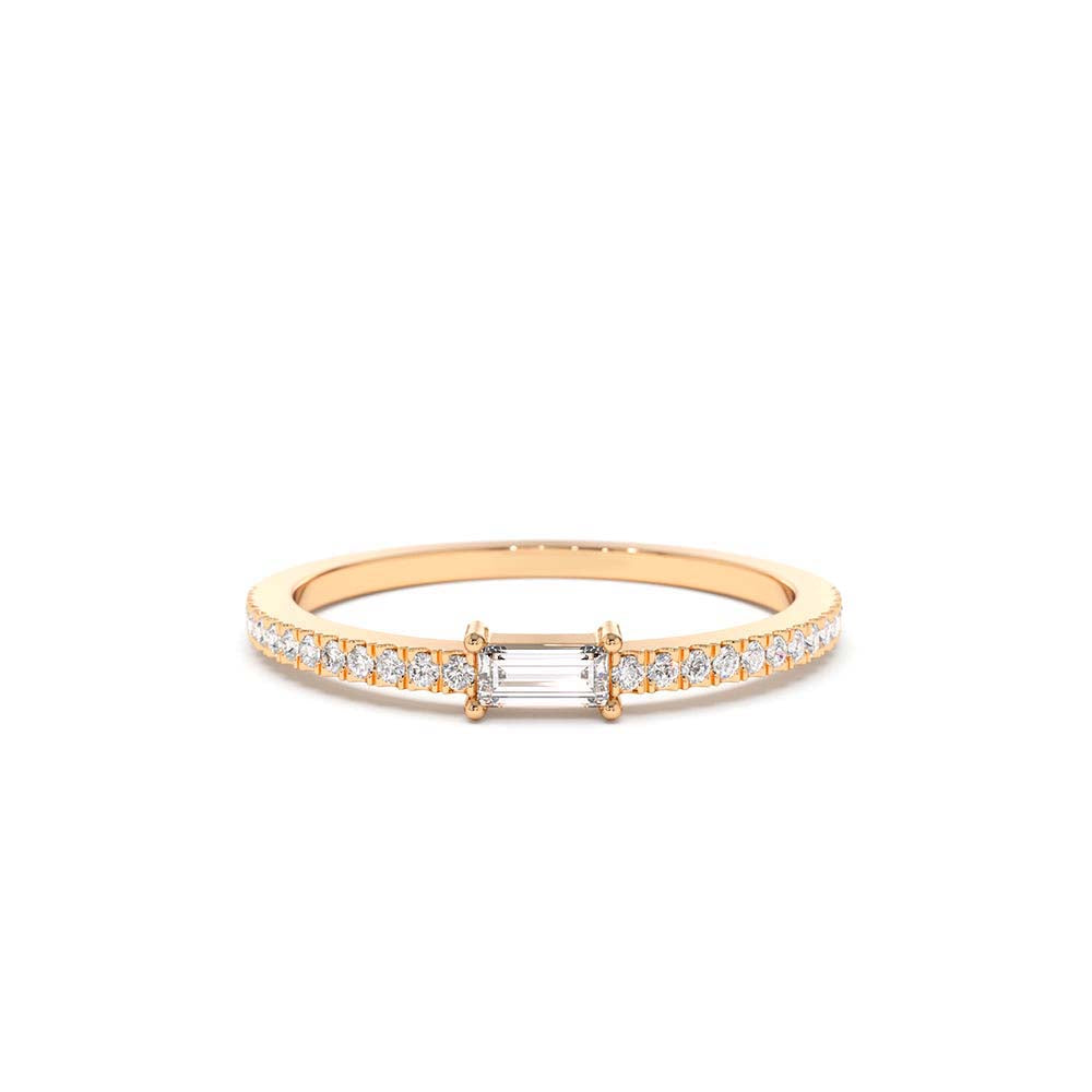 Stackable Baguette Diamond Ring with Pave Diamonds in 14K Gold — view 3