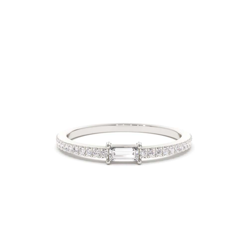 Stackable Baguette Diamond Ring with Pave Diamonds in 14K Gold — view 2