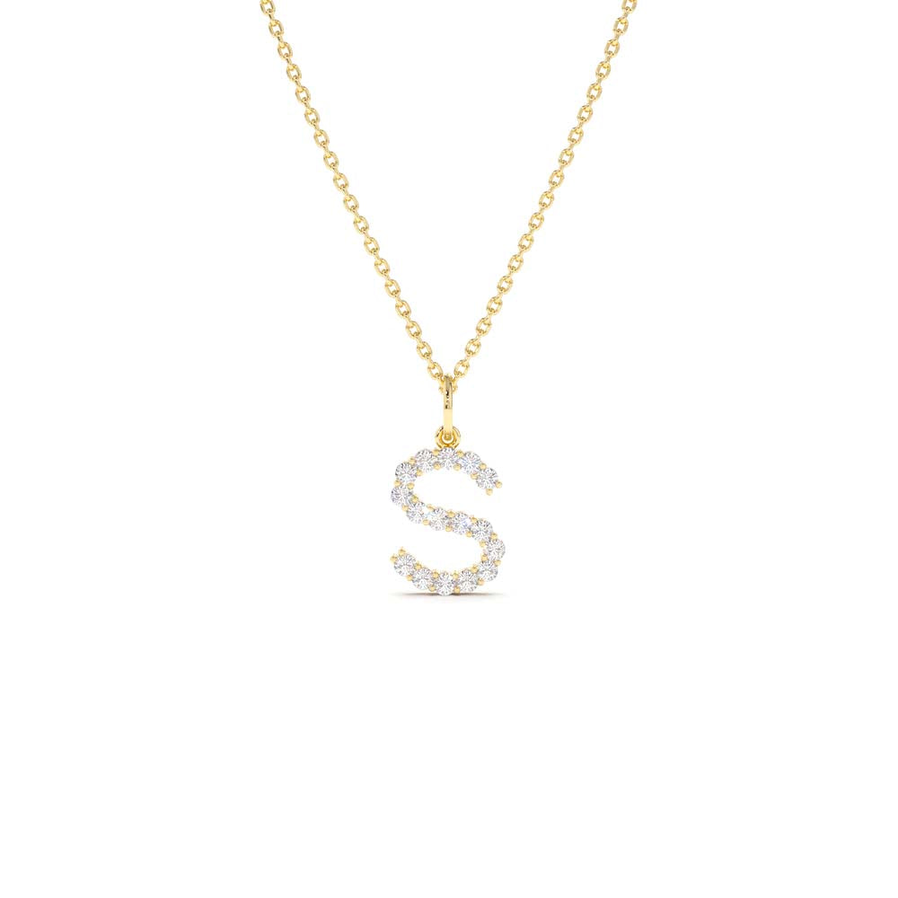 Medium Size Diamond Initial Necklace in 14K Gold — view 1