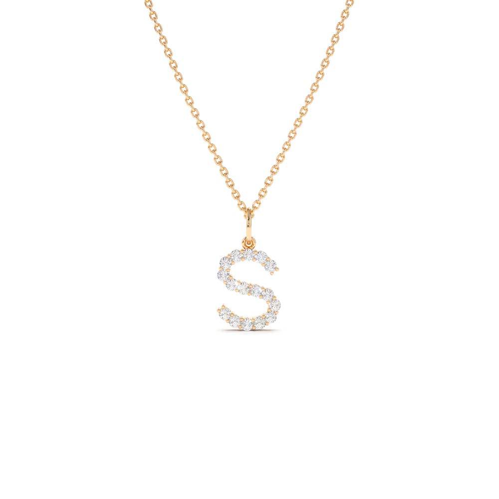 Medium Size Diamond Initial Necklace in 14K Gold — view 5