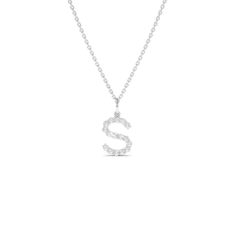 Medium Size Diamond Initial Necklace in 14K Gold — view 4