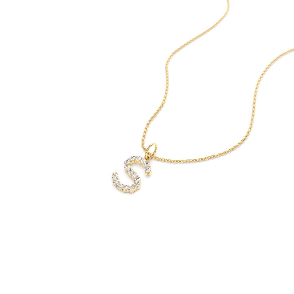 Medium Size Diamond Initial Necklace in 14K Gold — view 2
