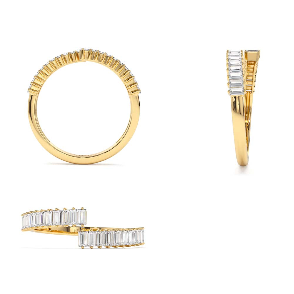 Baguette Diamond Bypass Ring in 14K Gold — view 3