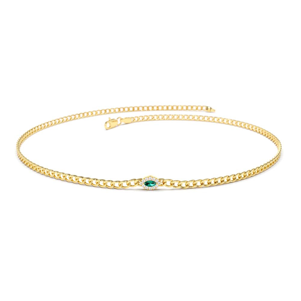 2MM Curb Link Marquise Emerald Bracelet in 14K Gold — view 1