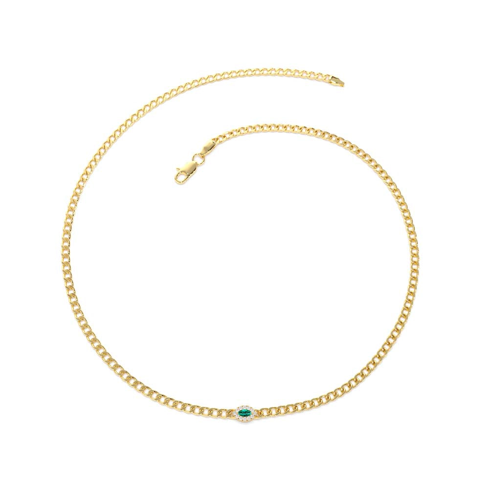 2MM Curb Link Marquise Emerald Bracelet in 14K Gold — view 2