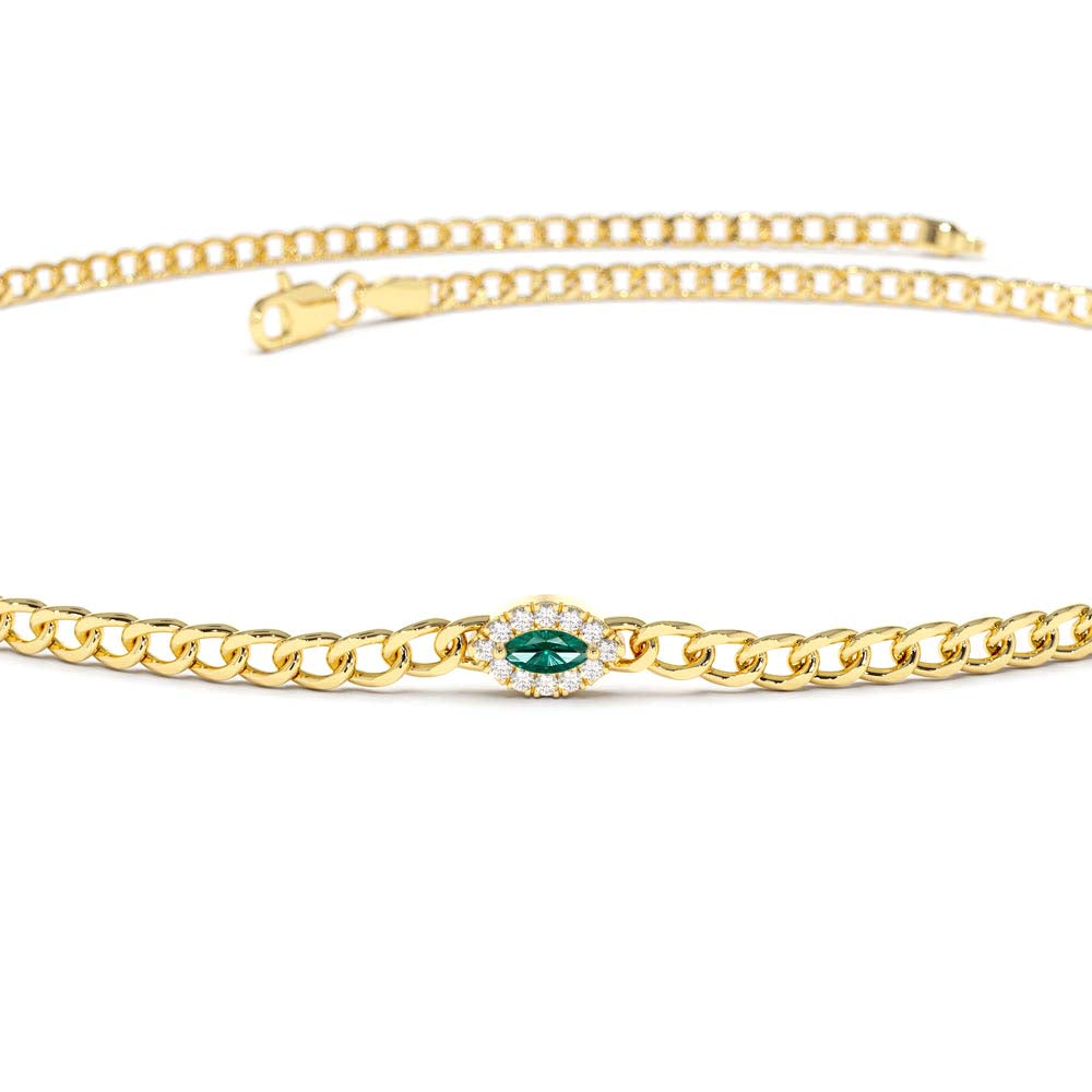2MM Curb Link Marquise Emerald Bracelet in 14K Gold — view 3
