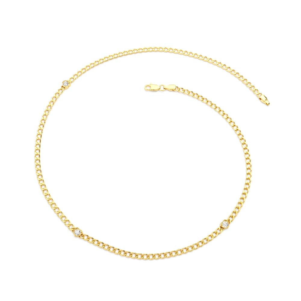 2MM Curb Link Bracelet w/ Heart Shape Solitaire Round Diamonds in 14K Gold — view 4