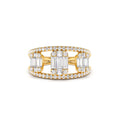 Baguette and Round Diamond Illusion Setting Cocktail Ring in 14K Gold — view 1