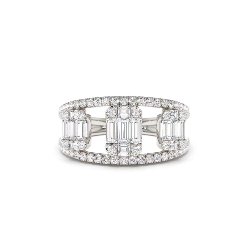 Baguette and Round Diamond Illusion Setting Cocktail Ring in 14K Gold — view 4