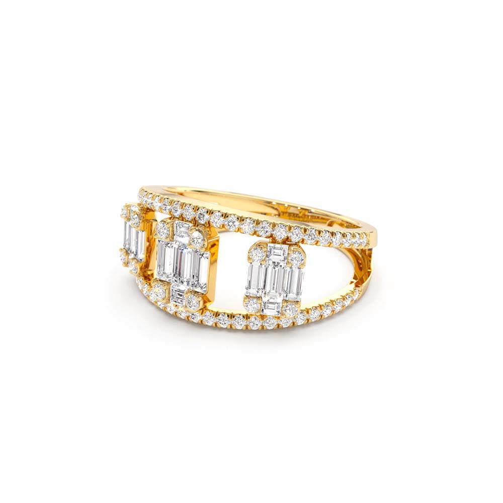 Baguette and Round Diamond Illusion Setting Cocktail Ring in 14K Gold — view 2