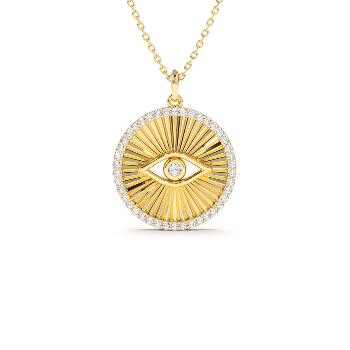 Evil Eye Diamond Medallion Necklace in 14K Gold — view 5