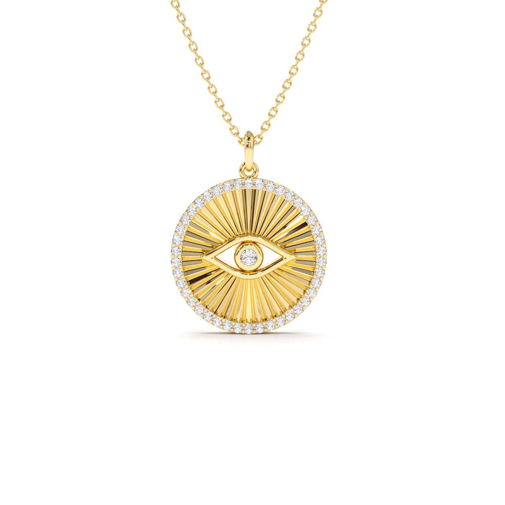 Evil Eye Diamond Medallion Necklace in 14K Gold — view 2