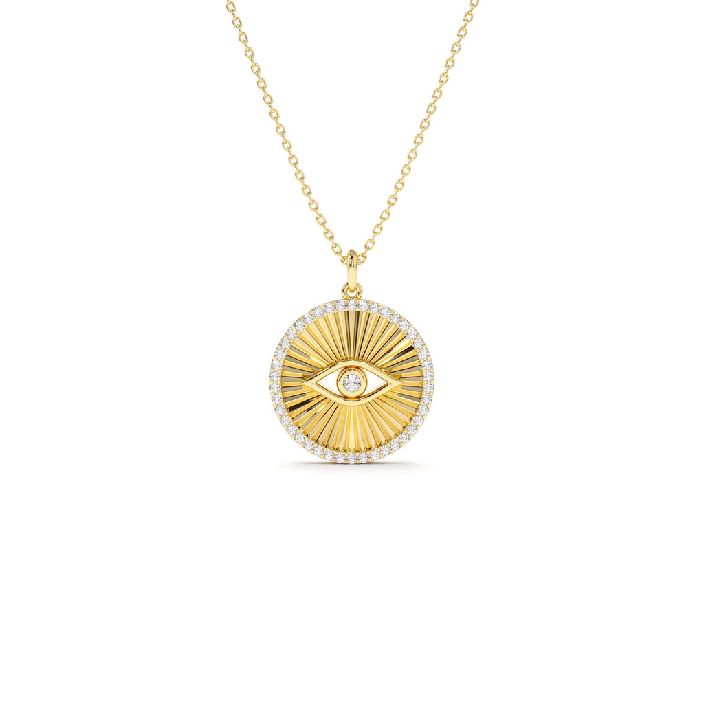 Evil Eye Diamond Medallion Necklace in 14K Gold — view 6