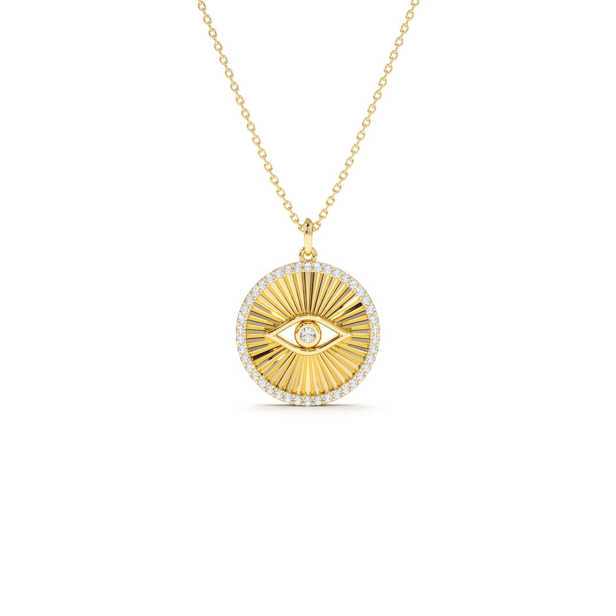 Evil Eye Diamond Medallion Necklace in 14K Gold — view 6