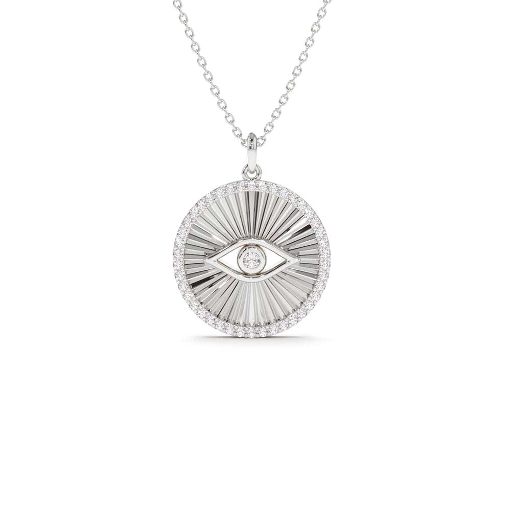 Evil Eye Diamond Medallion Necklace in 14K Gold — view 3