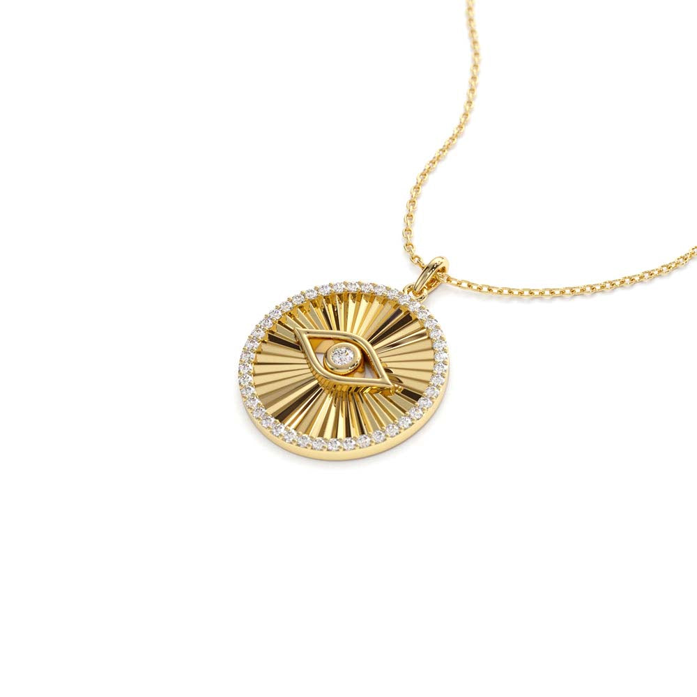 Evil Eye Diamond Medallion Necklace in 14K Gold — view 1