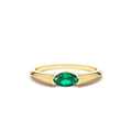 Horizontal Marquise Shape Natural Emerald Ring in 14K Gold — view 1
