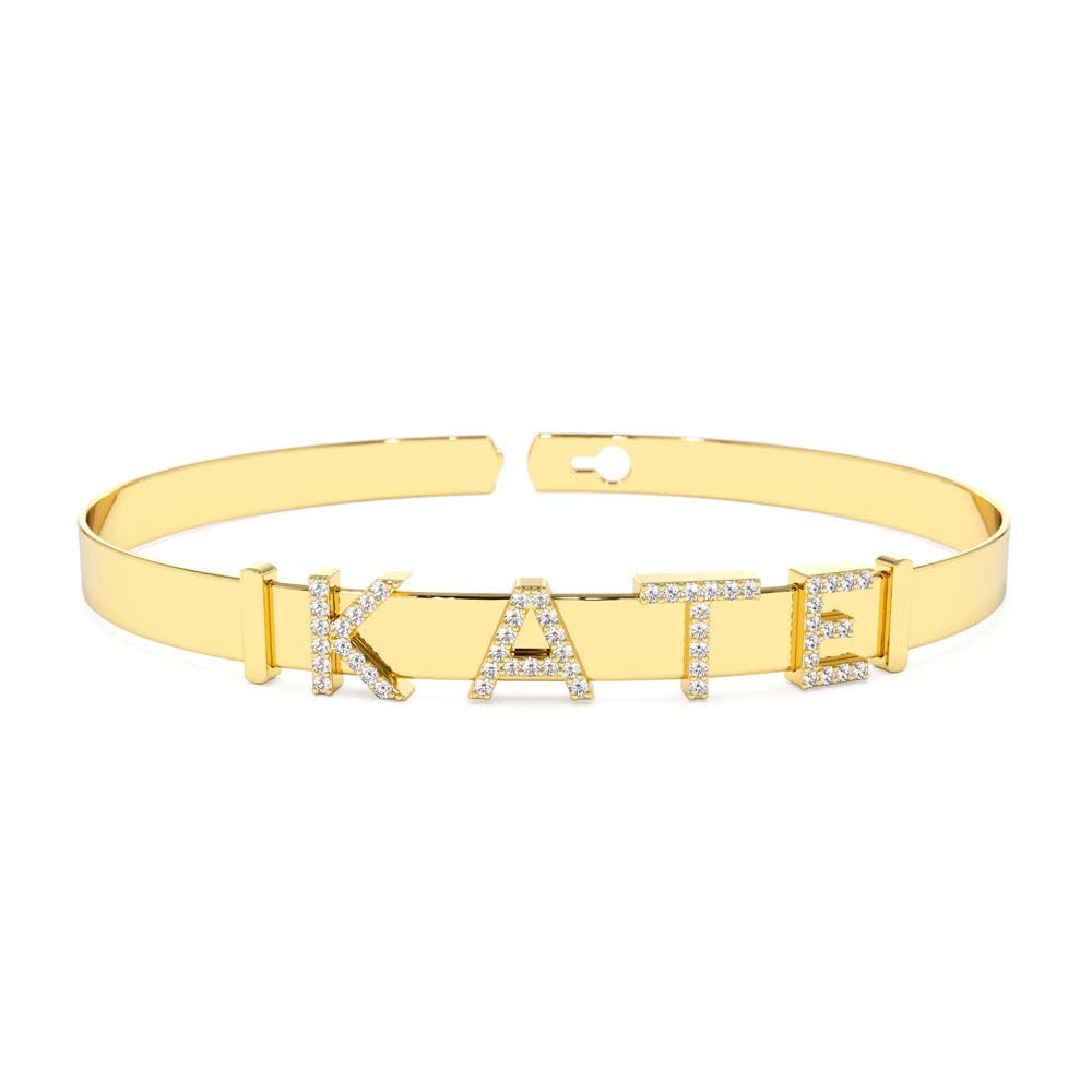 5MM Sliding Diamond Initials Bangle in 14K Gold — view 4
