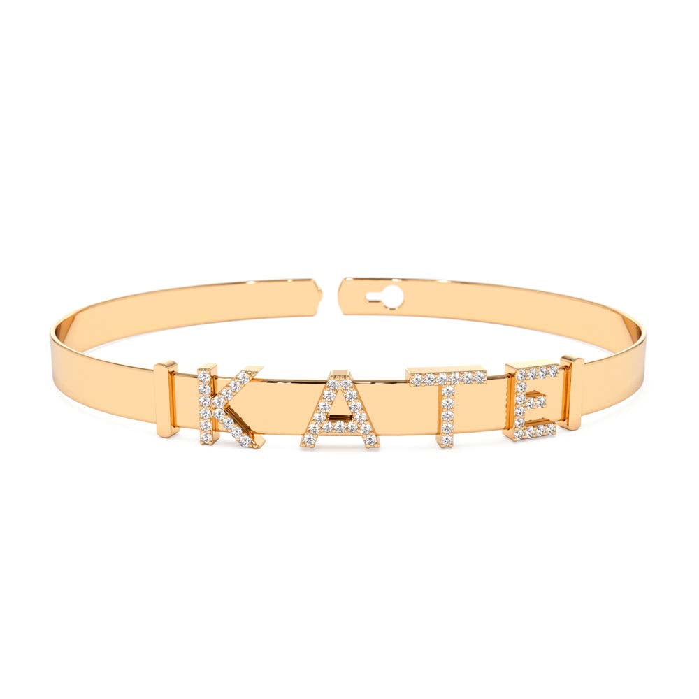 5MM Sliding Diamond Initials Bangle in 14K Gold — view 6