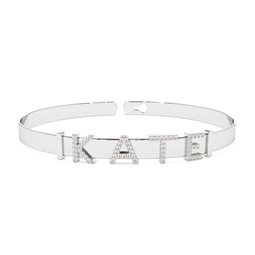 5MM Sliding Diamond Initials Bangle in 14K Gold — view 5