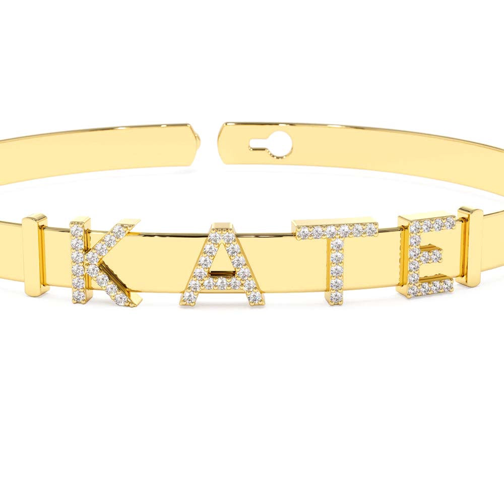 5MM Sliding Diamond Initials Bangle in 14K Gold — view 1