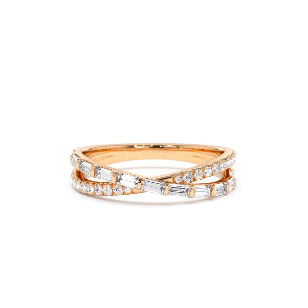 Mix Baguette and Round Diamond Crossover Ring in 14K Gold — view 5