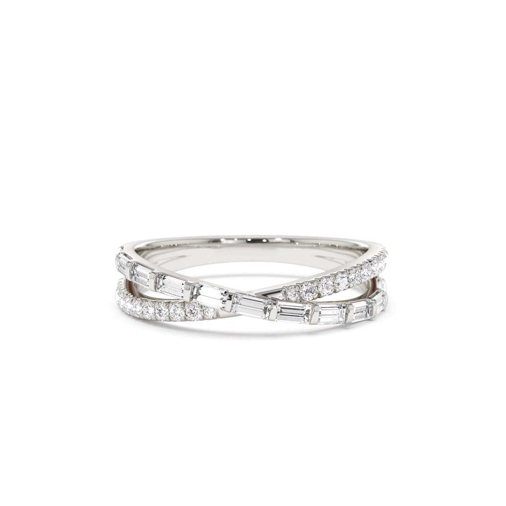 Mix Baguette and Round Diamond Crossover Ring in 14K Gold — view 4