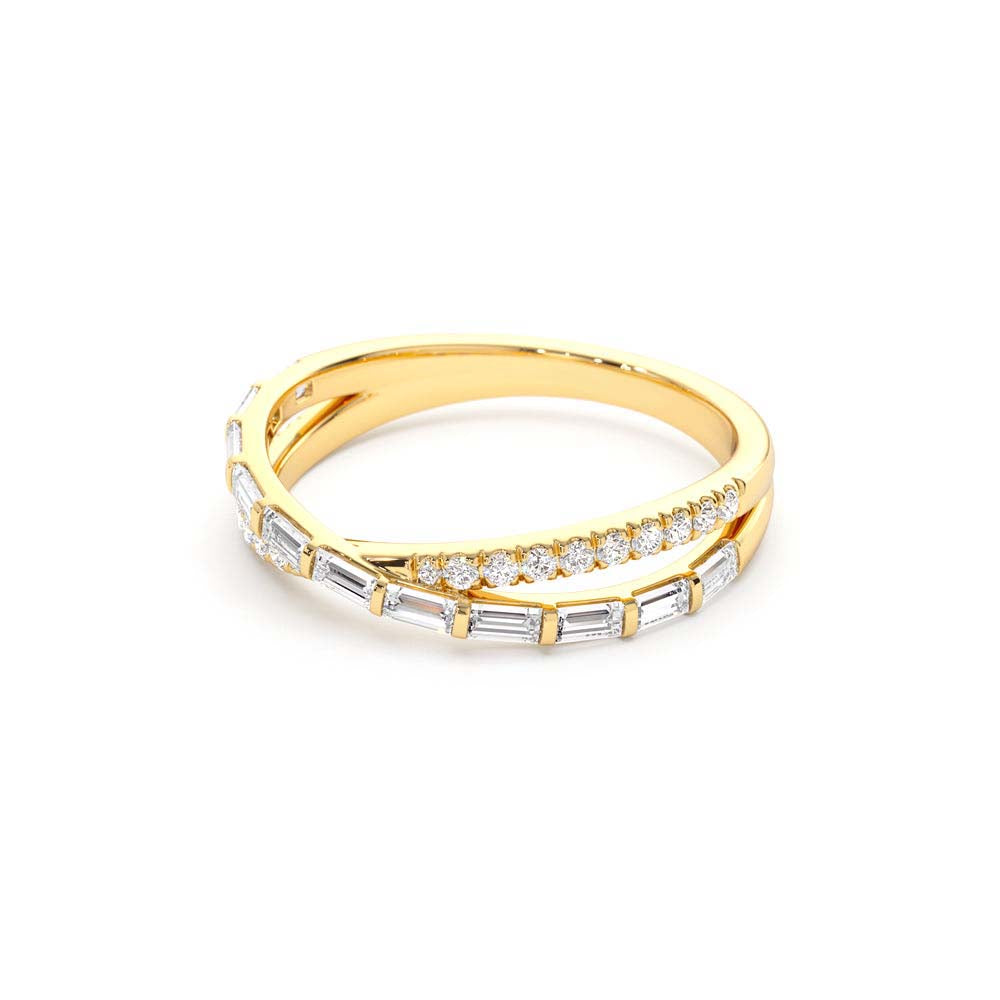 Mix Baguette and Round Diamond Crossover Ring in 14K Gold — view 2