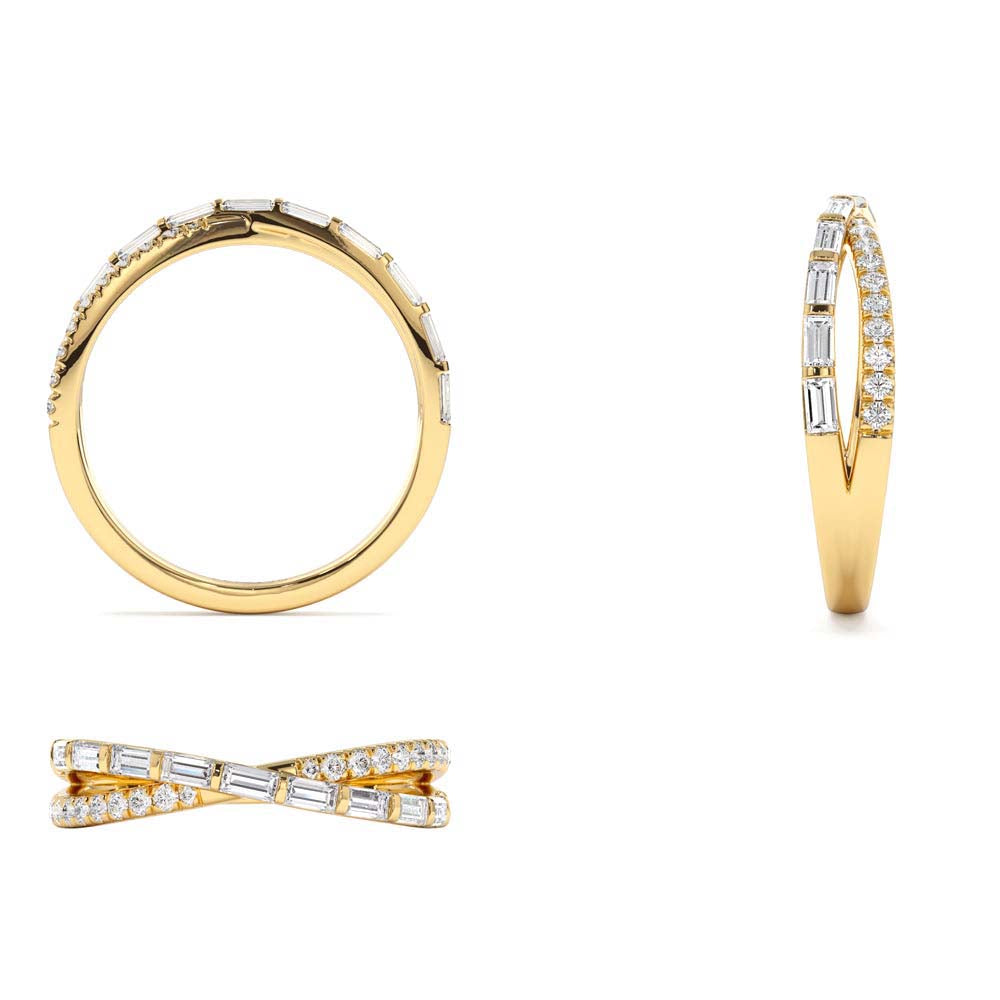 Mix Baguette and Round Diamond Crossover Ring in 14K Gold — view 3