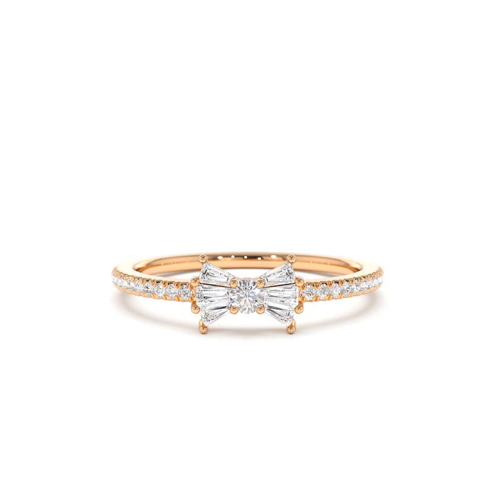Baguette and Round Diamond Bow Ring in 14K Gold — view 5
