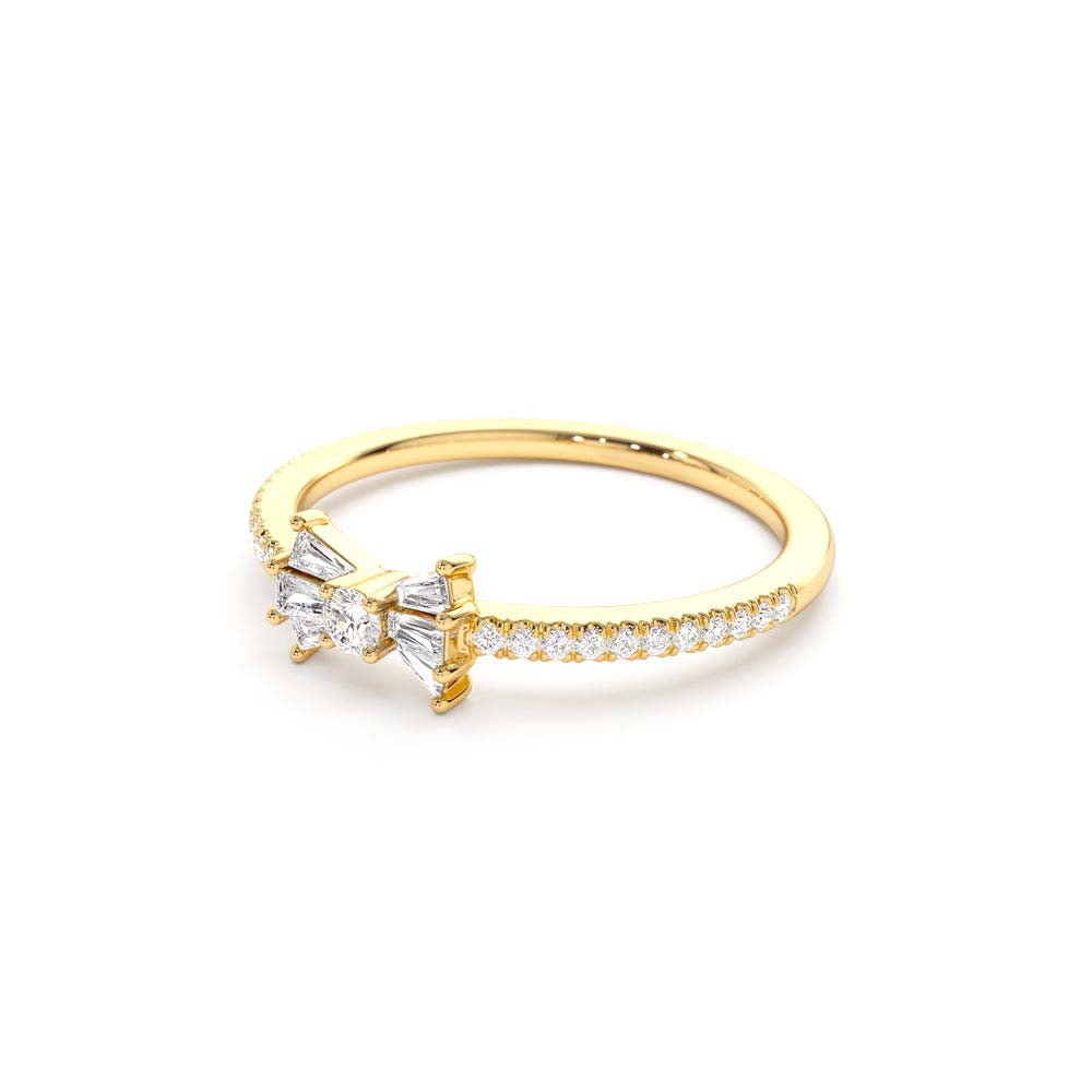 Baguette and Round Diamond Bow Ring in 14K Gold — view 2