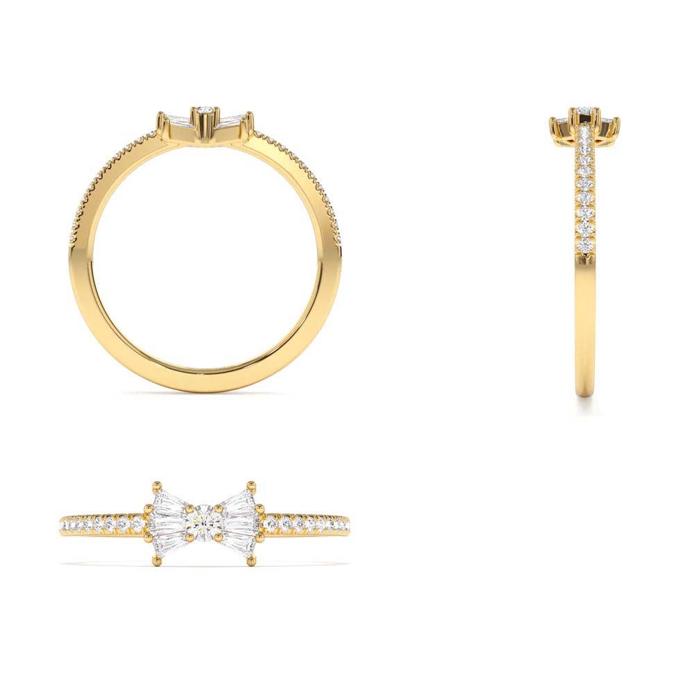 Baguette and Round Diamond Bow Ring in 14K Gold — view 3