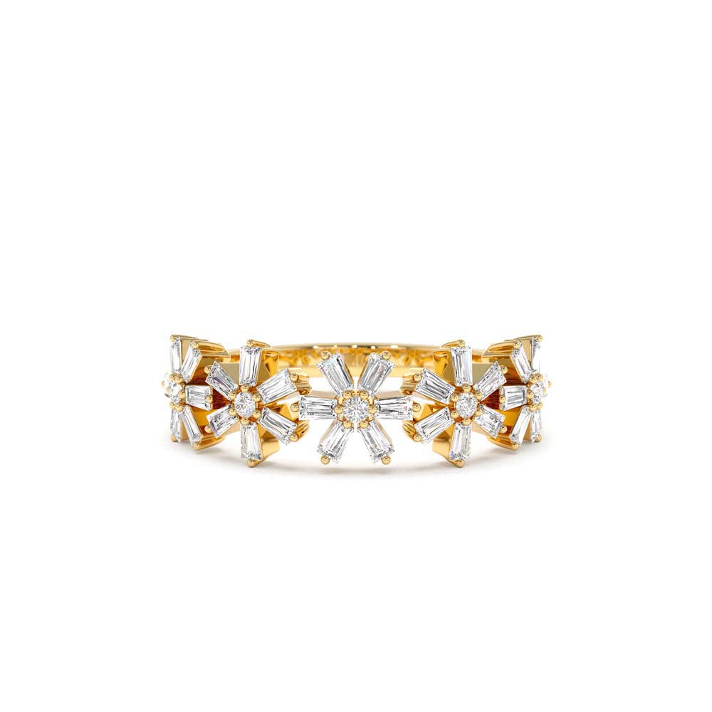 Baguette Diamond Multi Flower Design Ring in 14K Gold — view 1