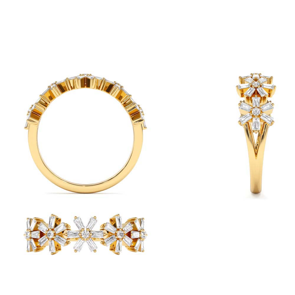 Baguette Diamond Multi Flower Design Ring in 14K Gold — view 3