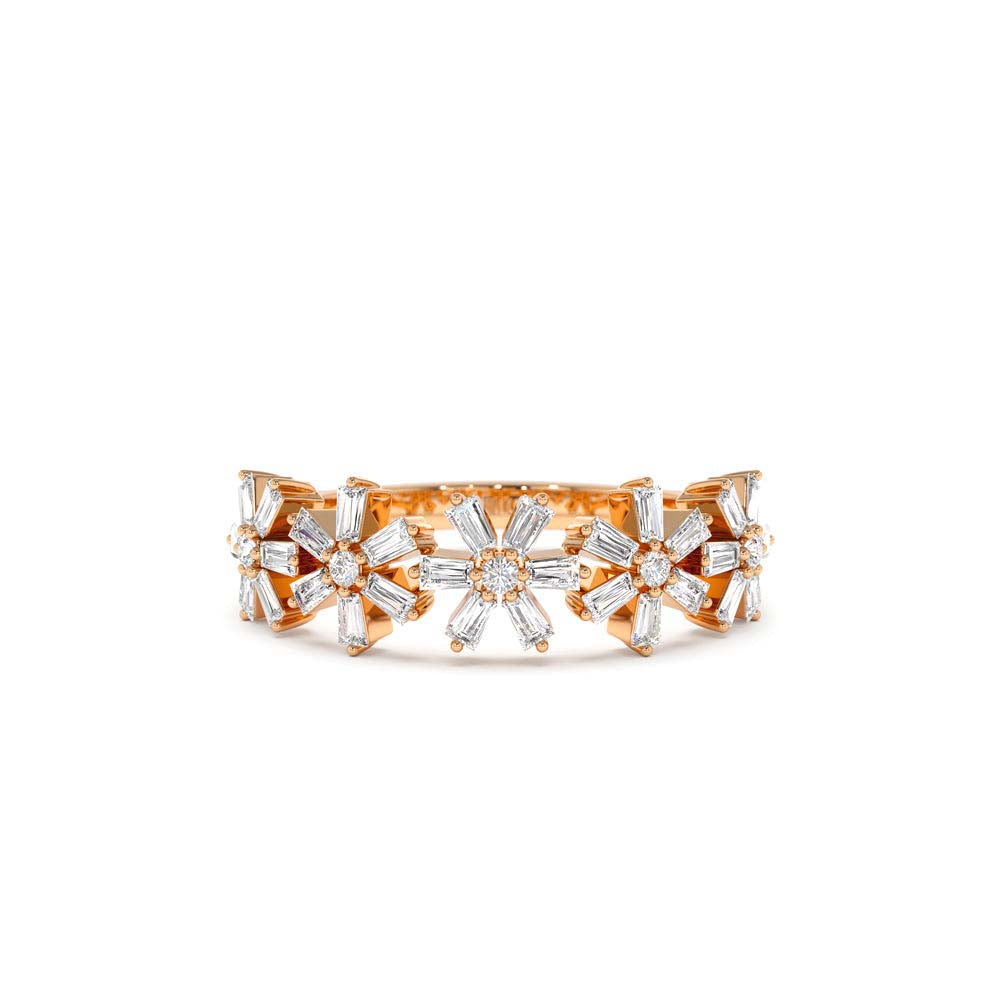 Baguette Diamond Multi Flower Design Ring in 14K Gold — view 5