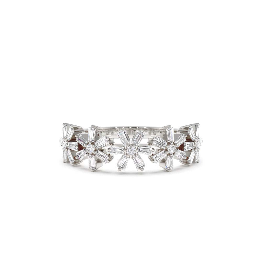 Baguette Diamond Multi Flower Design Ring in 14K Gold — view 4