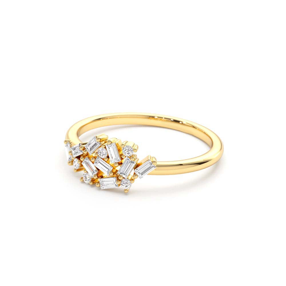 Baguette and Round Diamond Dainty Cluster Ring in 14K Gold — view 2