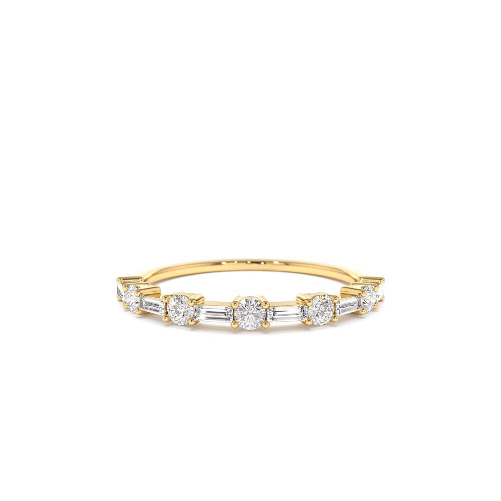 Baguette and Round Diamond Alternating Ring in 14K Gold — view 1