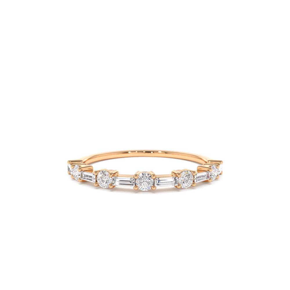 Baguette and Round Diamond Alternating Ring in 14K Gold — view 5
