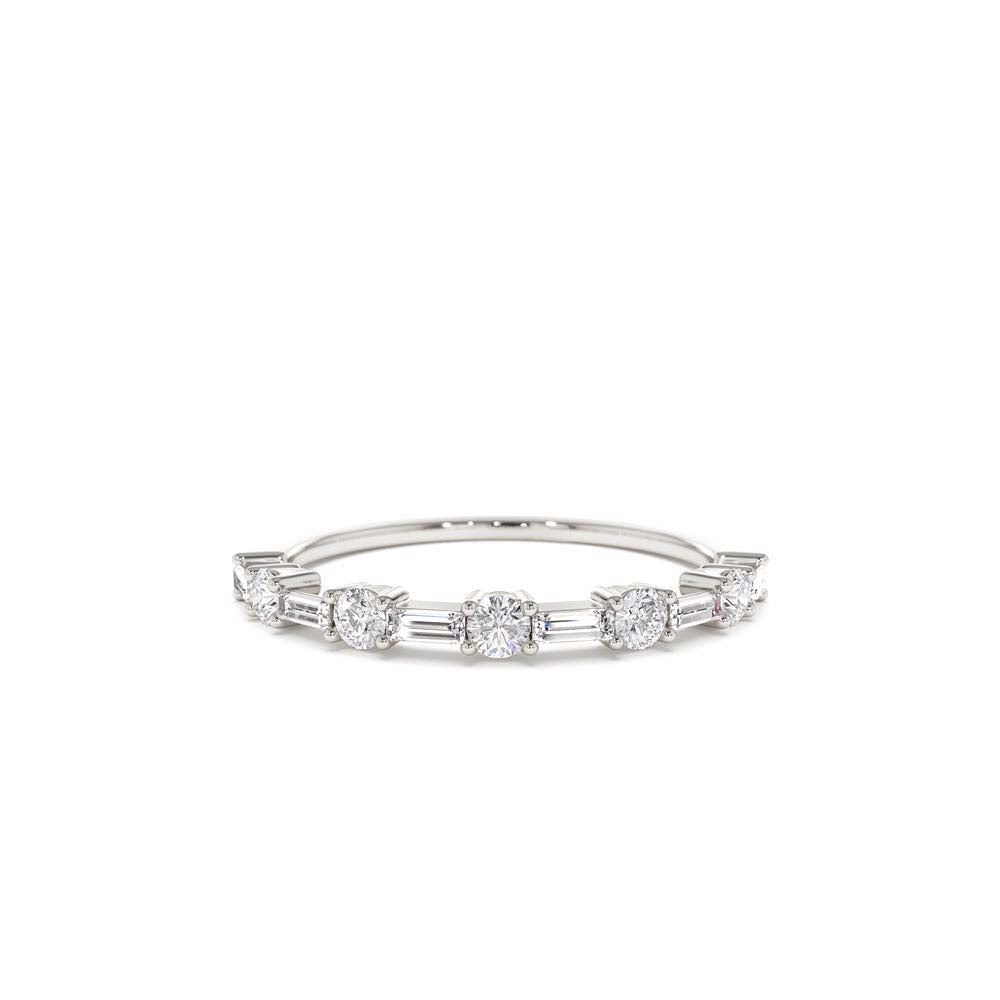 Baguette and Round Diamond Alternating Ring in 14K Gold — view 4